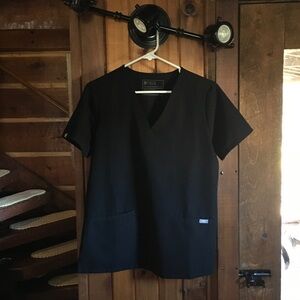 Figs Black V-Neck Scrub Top